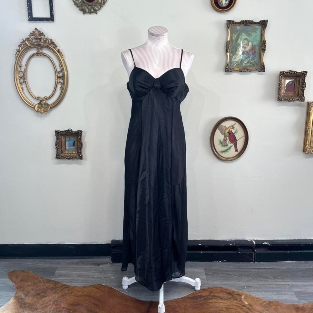 Vintage Black Sheer Chiffon Slip Dress with Bust Detail – Size L